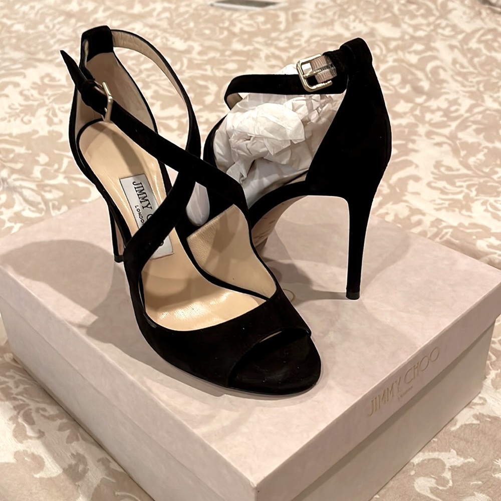 Jimmy Choo heels. Worn once in amazing condition. Style: Emily suede black 100mm